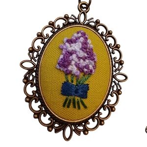 Hand Embroidered Bouquet of Flowers Necklace Pendant